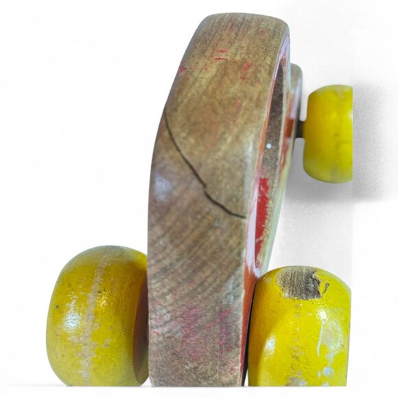 Vintage Handmade Wooden Push Car Red & Yellow Globe Wheels Toddler Toy - Picture 7 of 8